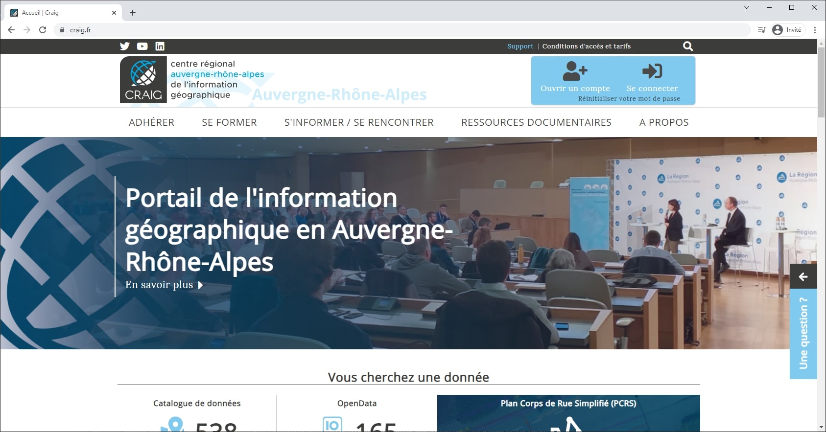 Interface web Auvergne-Rhône-Alpes (France)