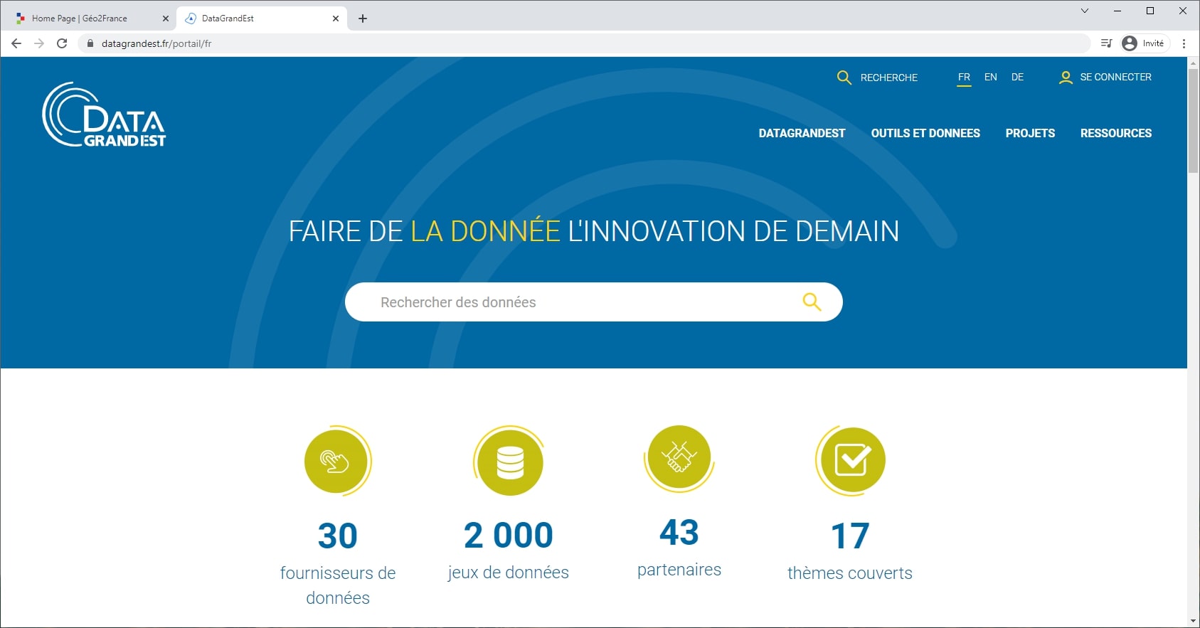 Interface web Grand Est (Francia)