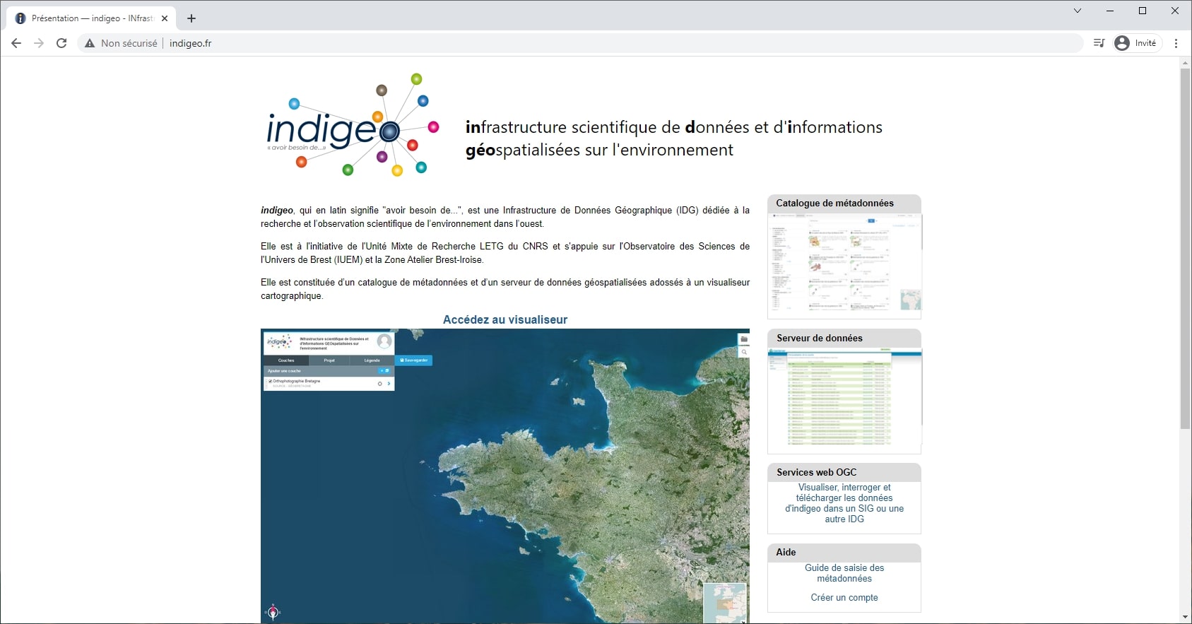 Interface web UMR Littoral, Environnement, Télédétection, Géomatique (CNRS - Nantes, Brest, Rennes, Caen)