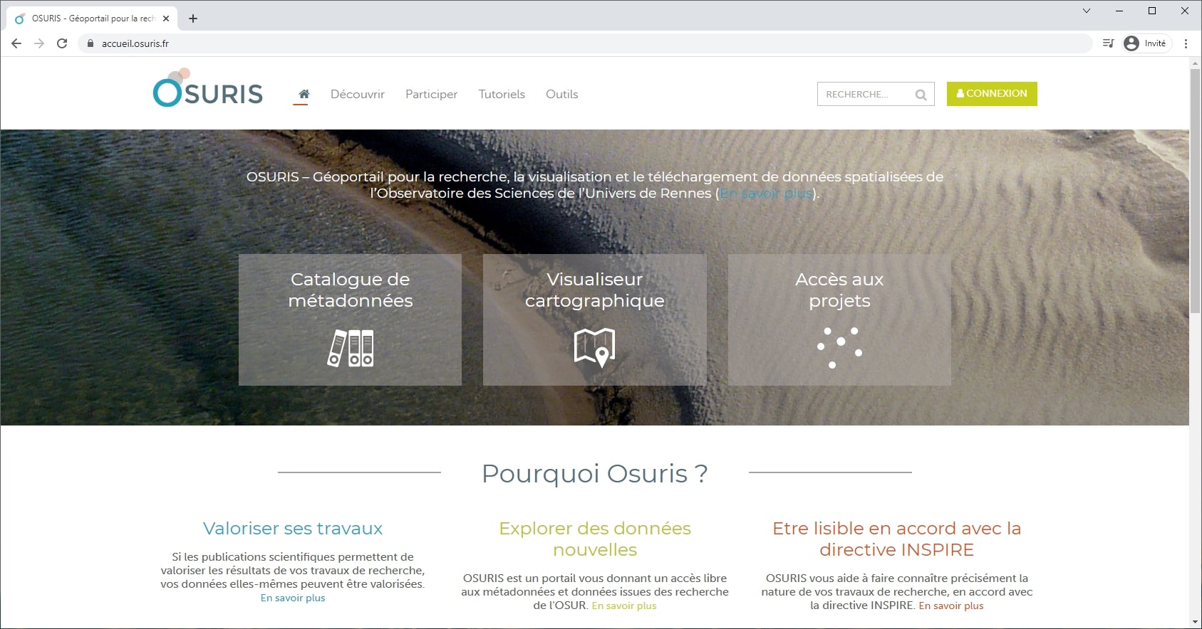 Interface web Observatoire des Sciences de l’Univers de Rennes