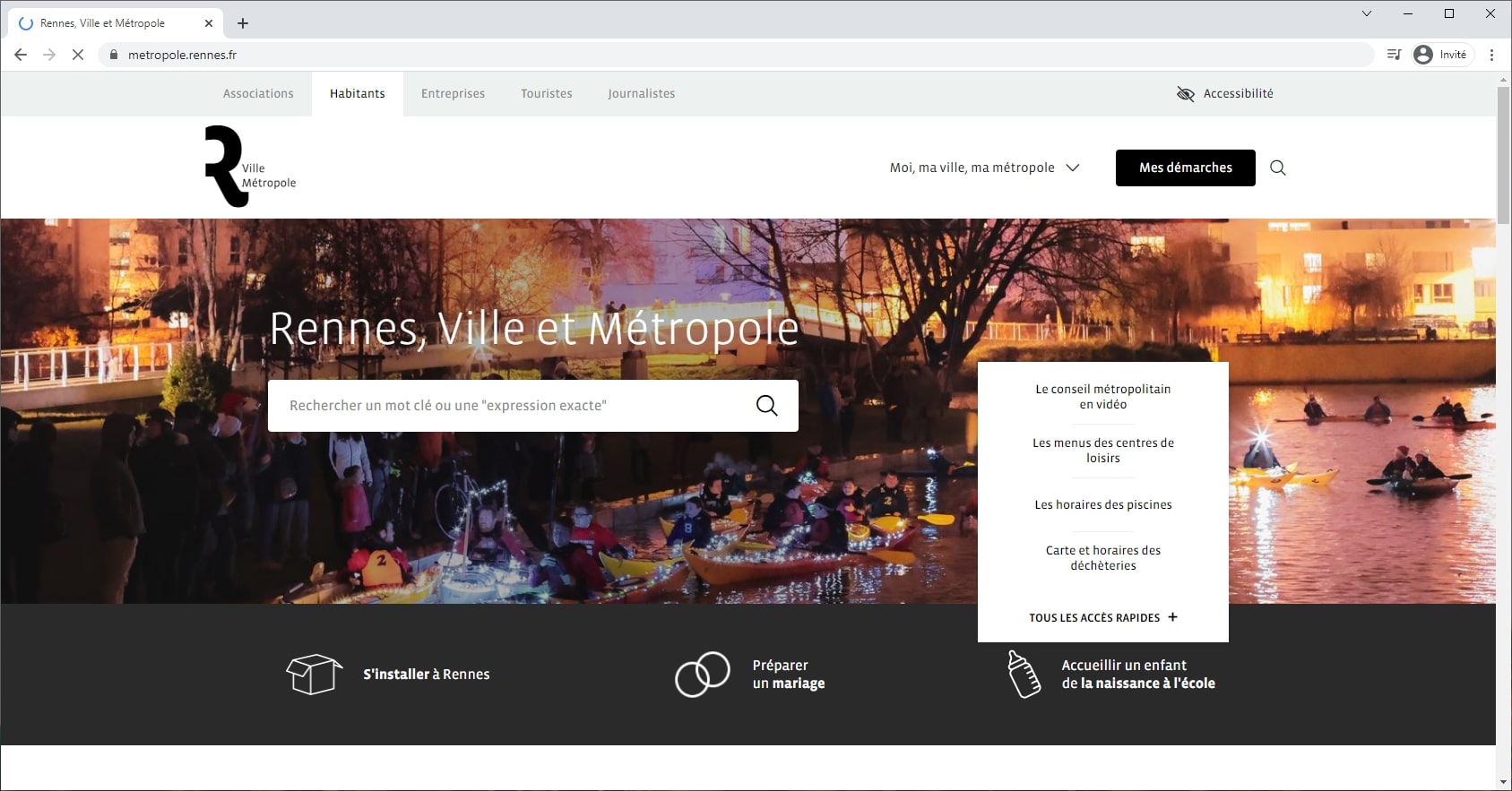 Interface web Rennes Métropole (Francia)