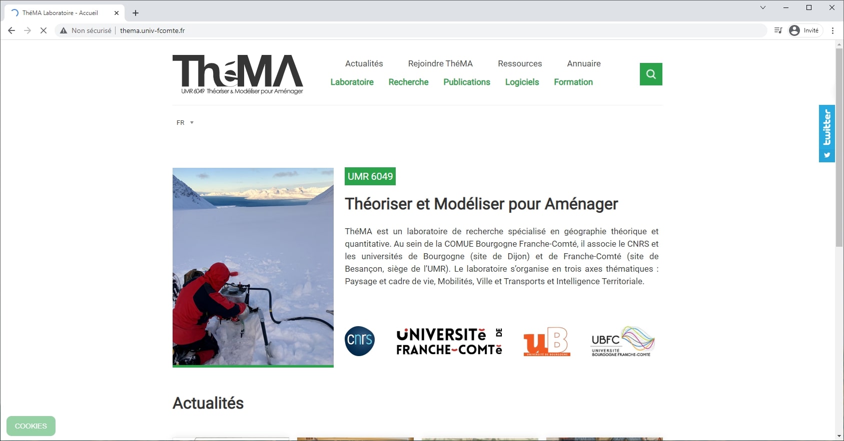 Interface web UMR Théma (Besançon - Université de Bourgogne)